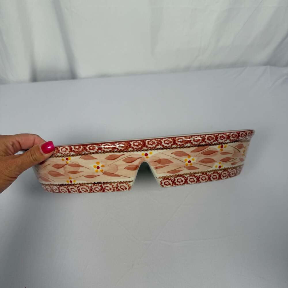 Temp-tations Old World Cranberry Red Divided Oval Baker 14"